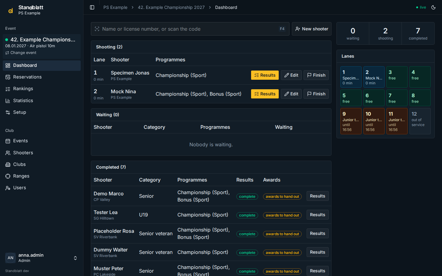 Dashboard in dark mode