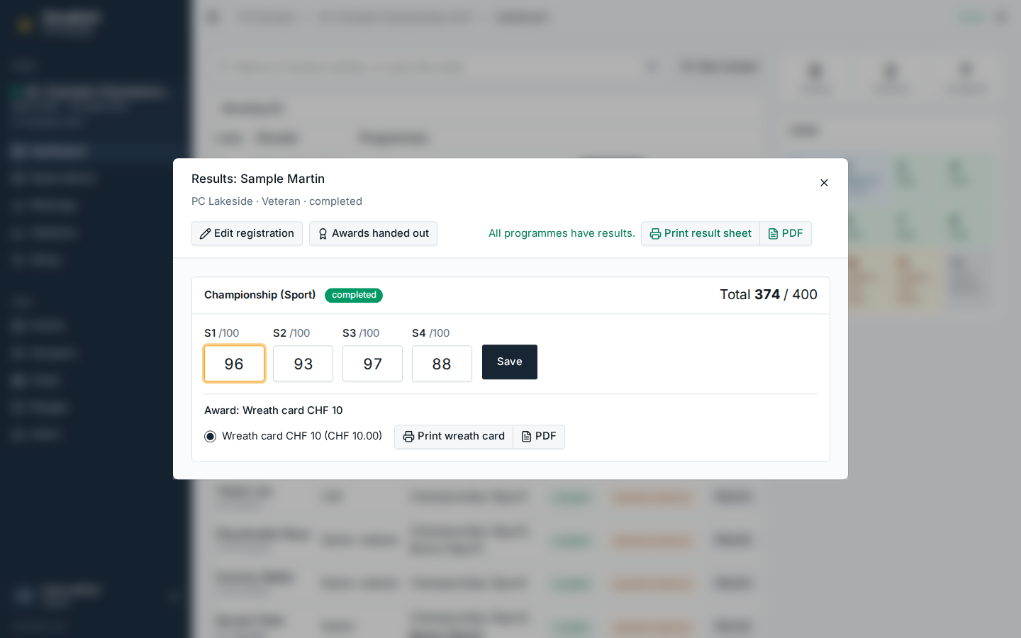 Results dialog
